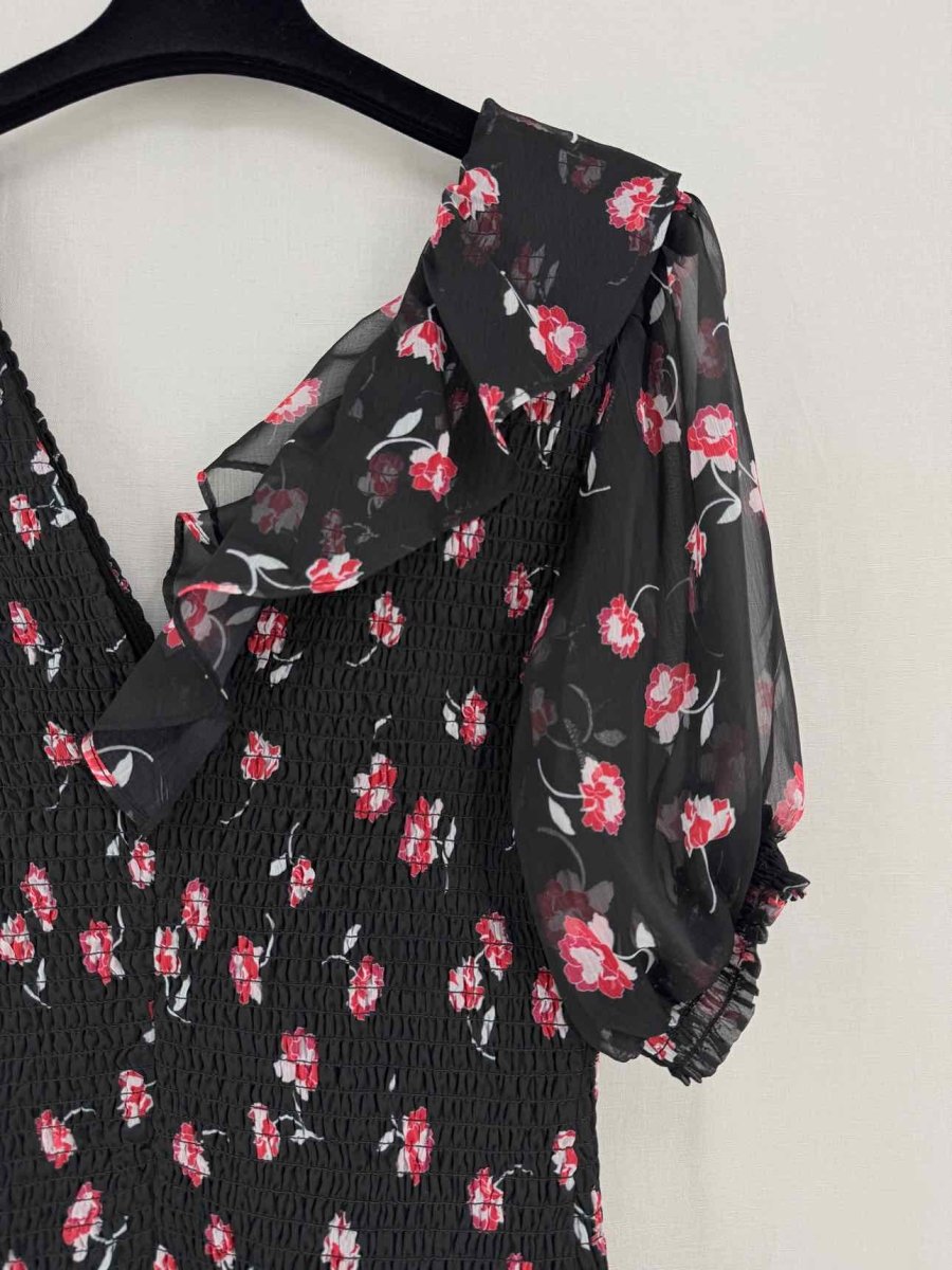 Pre-loved TALULAH Black w/ Red & White Size Medium Midi Dress at Reems Closet