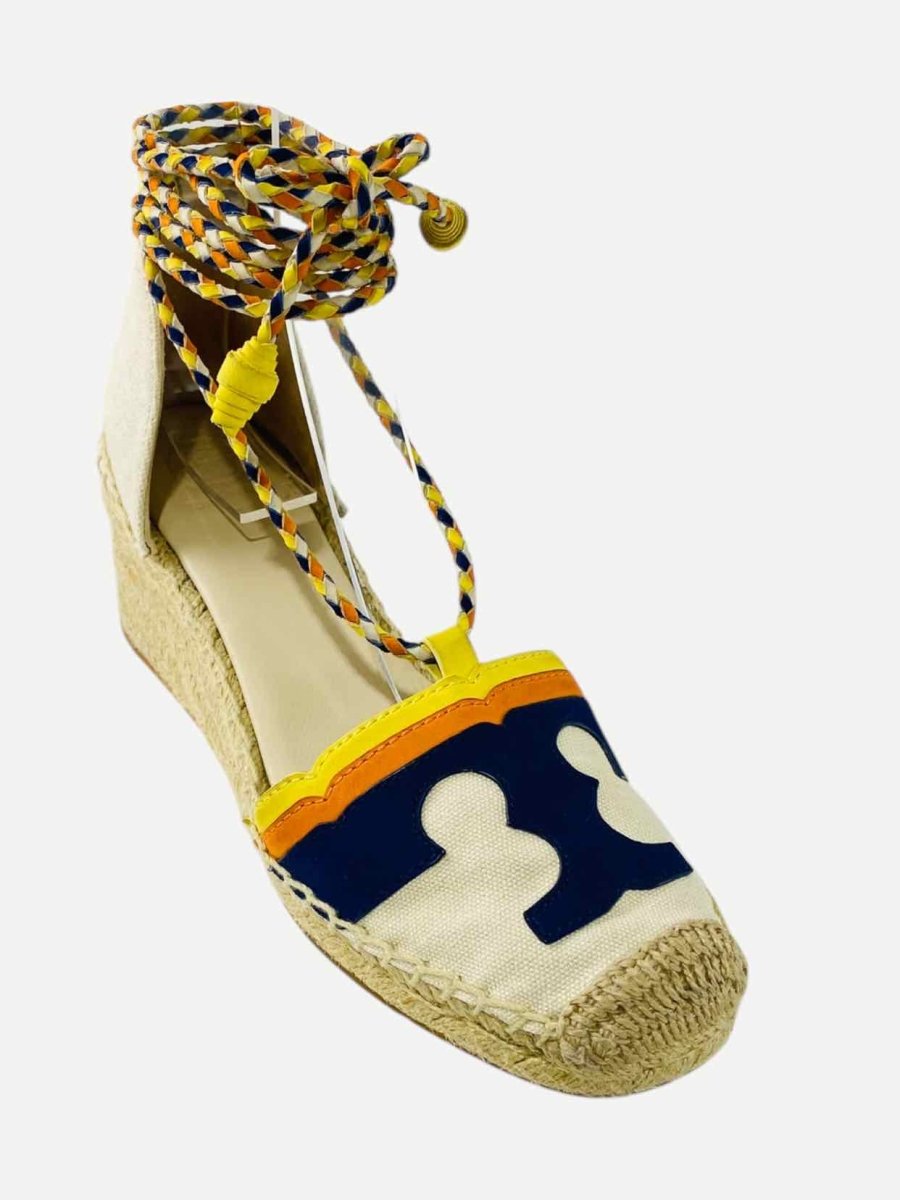 Pre - loved TORY BURCH Laguna Espadrille Beige Multicolor Wedges 36 at Reems Closet
