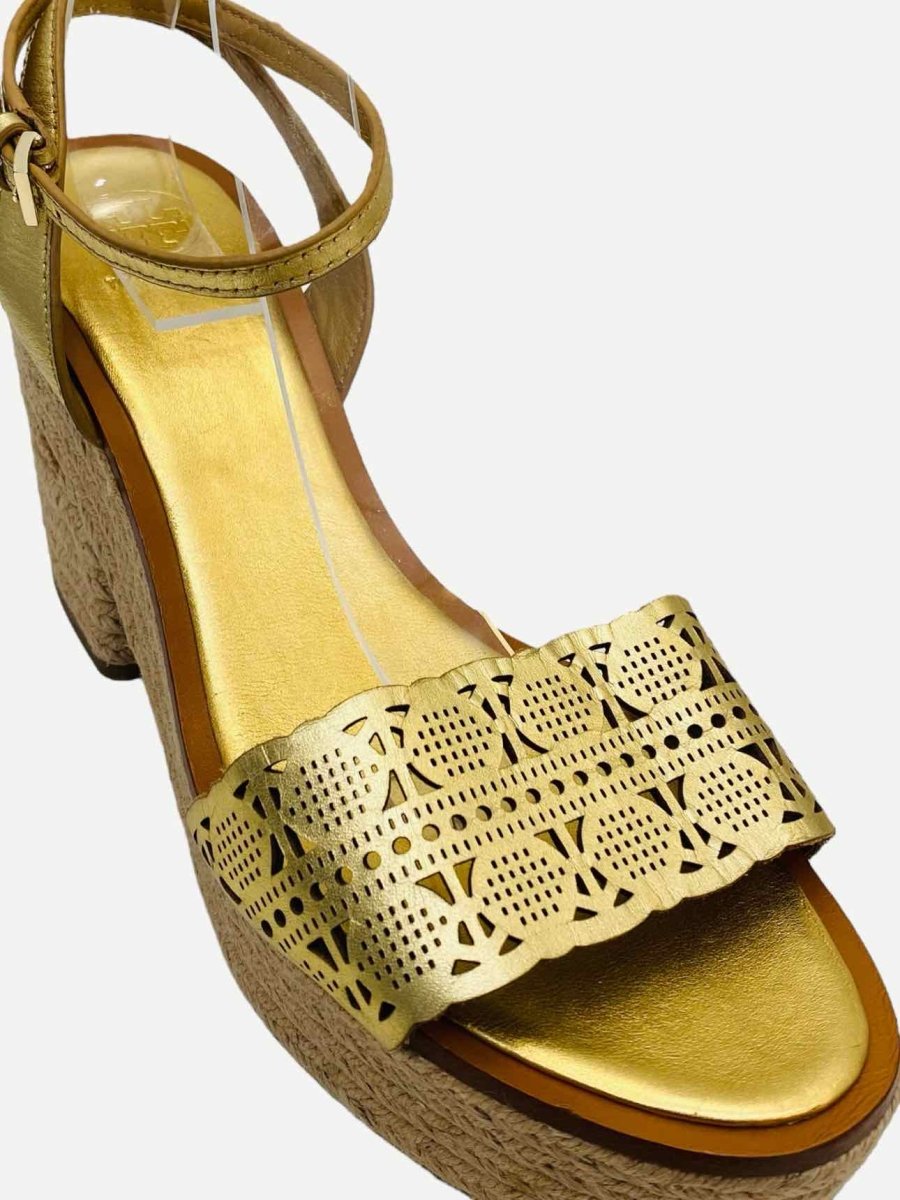 Pre - loved TORY BURCH Roselle Espadrille Gold Heeled Sandals 41 at Reems Closet