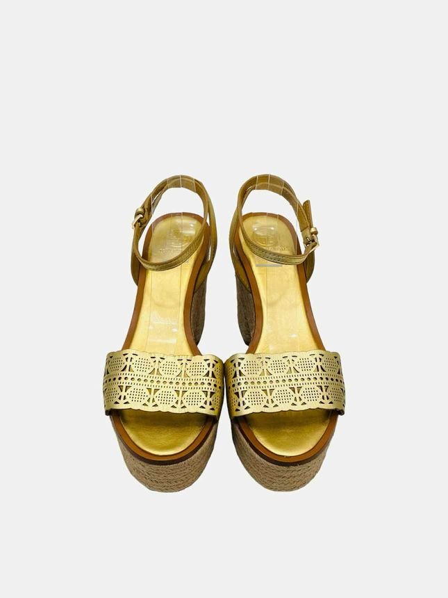 Pre-loved TORY BURCH Roselle Espadrille Gold Heeled Sandals from Reems Closet