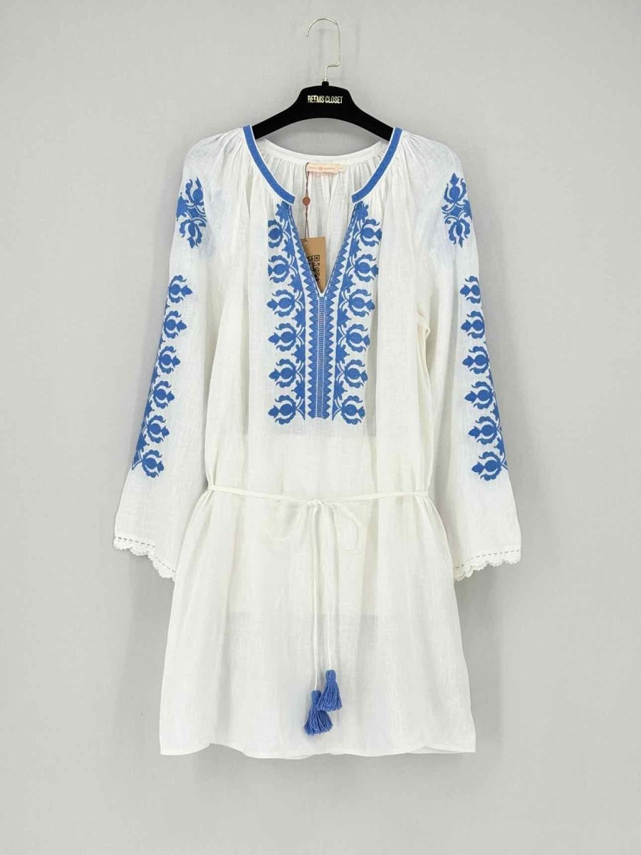 TORY BURCH White w/ Blue Size Large Short Dress - Reems Closet TORY BURCH White w/ Blue Size Large Short Dress - Reems Closet