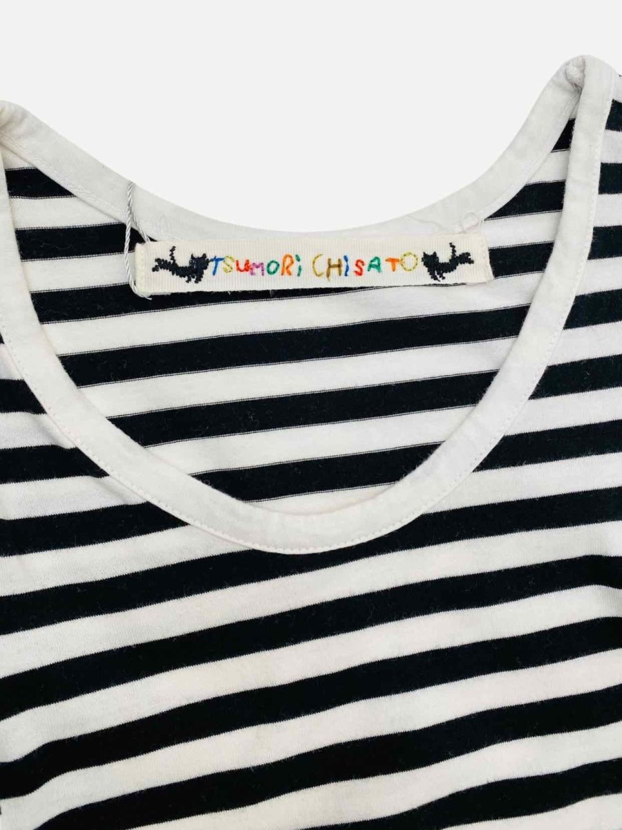 Pre - loved TSUMORI CHISATO Cap Sleeve Black & White Striped Top at Reems Closet