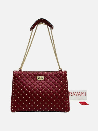 Pre-loved VALENTINO Rockstud Spike Red Quilted Tote Bag from Reems Closet