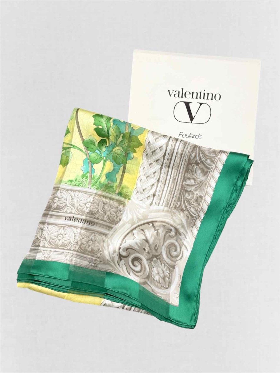 Pre-loved VALENTINO Vintage Yellow Multicolor Floral Print Scarf at Reems Closet