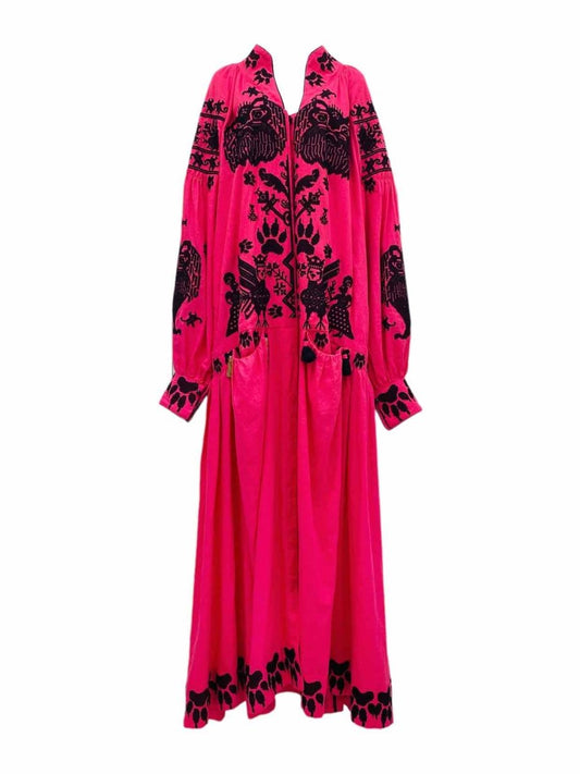 Pre-loved YULIYA MAGDYCH Pink w/ Black Embroidered Maxi Dress from Reems Closet