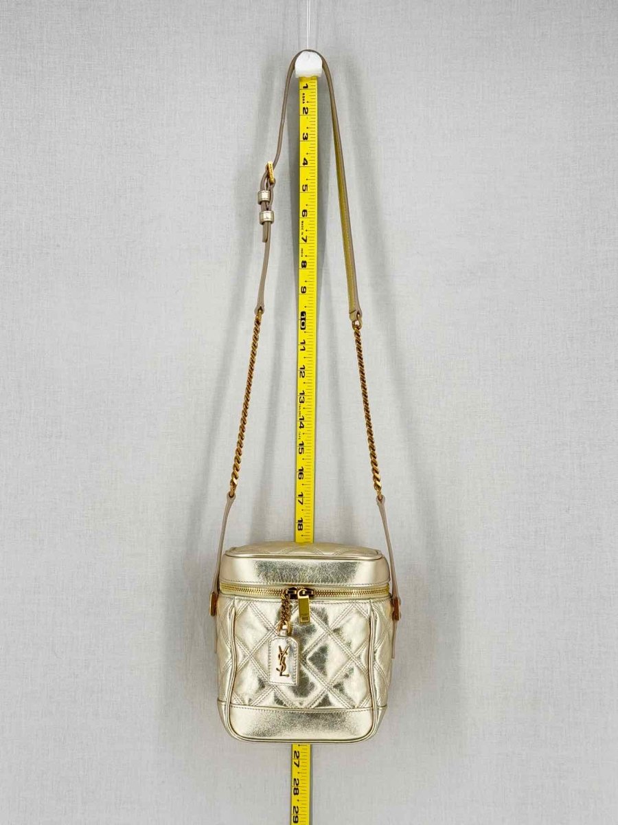 Pre - loved YVES SAINT LAURENT 80's Gold Quilted Vanity Case at Reems Closet