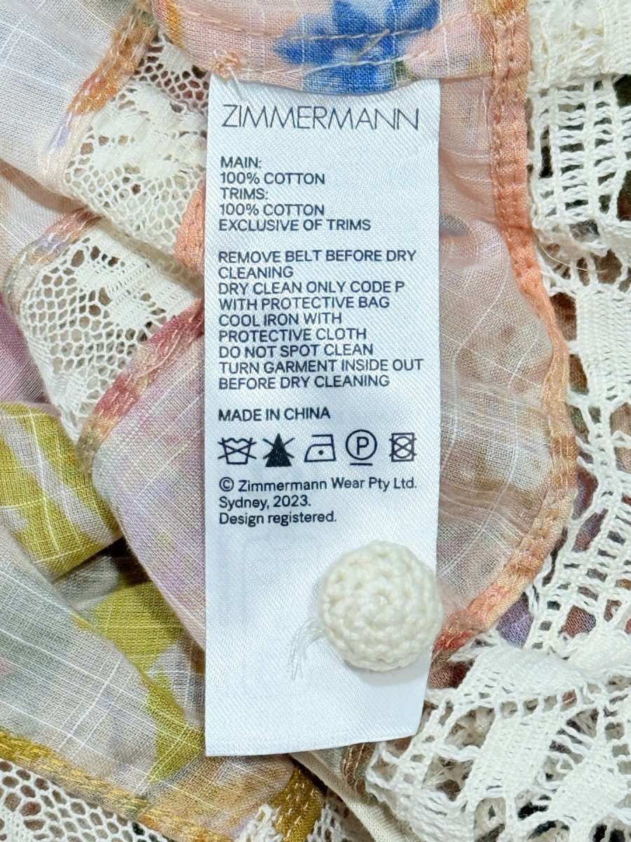 Pre - loved ZIMMERMANN August Peach Multicolor Short Dress US8 at Reems Closet