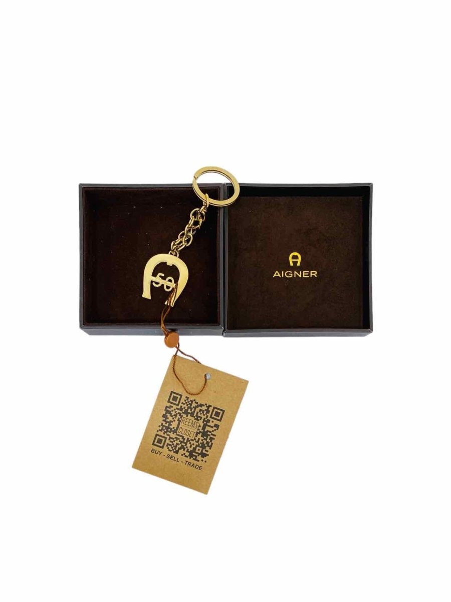 Pre - loved AIGNER Logo Gold Key Chain at Reems Closet