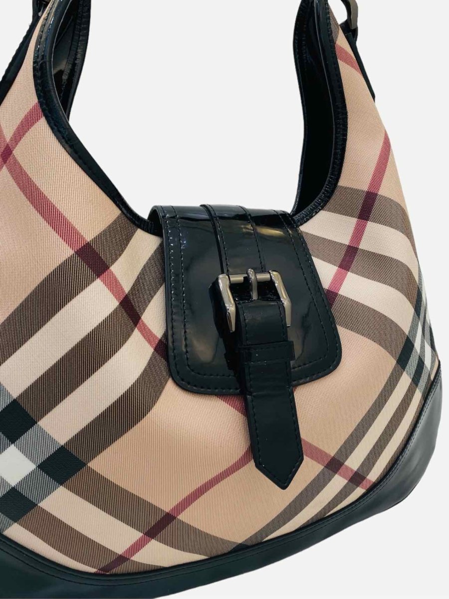 Pre - loved BURBERRY Beige & Black Nova Check Hobo bag at Reems Closet
