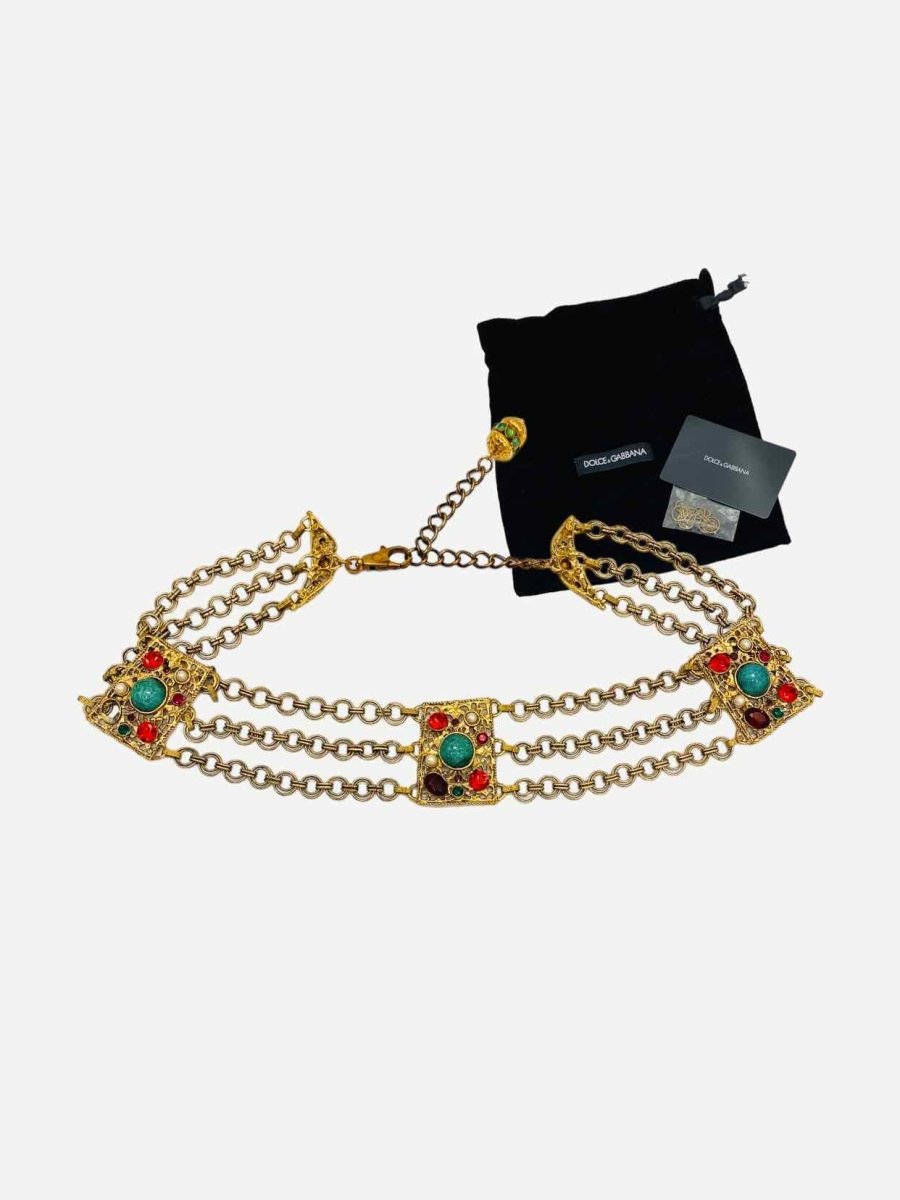 Pre-loved DOLCE & GABBANA Multicolor Stone Embellished Belt - Reems Closet