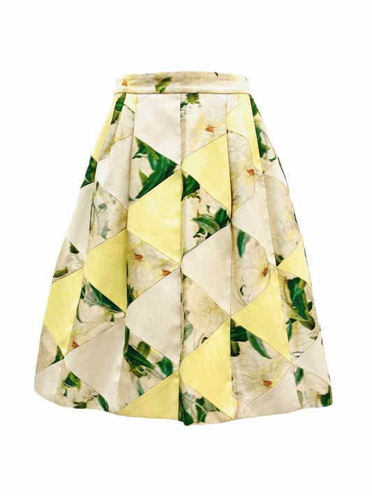 Pre-loved ERDEM Pleated Yellow Printed Knee Length Skirt - Reems Closet