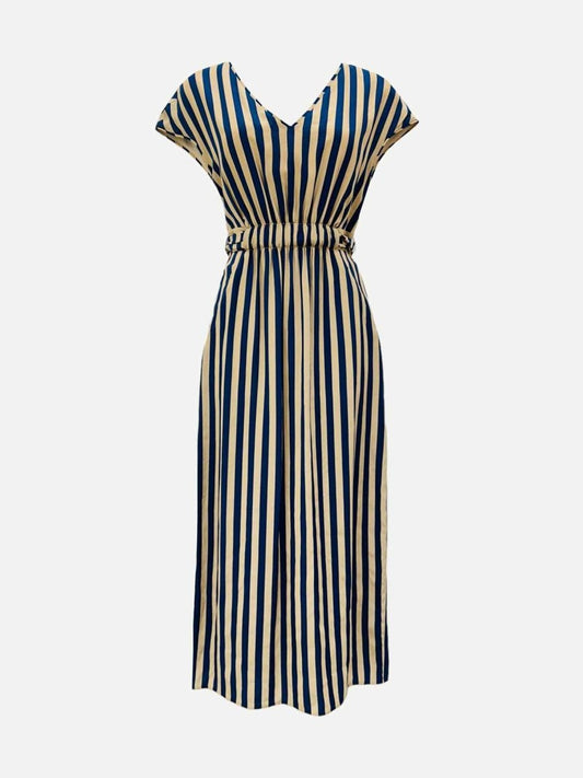 Pre-loved FENDI Beige & Navy Blue Striped Knee Length Dress from Reems Closet