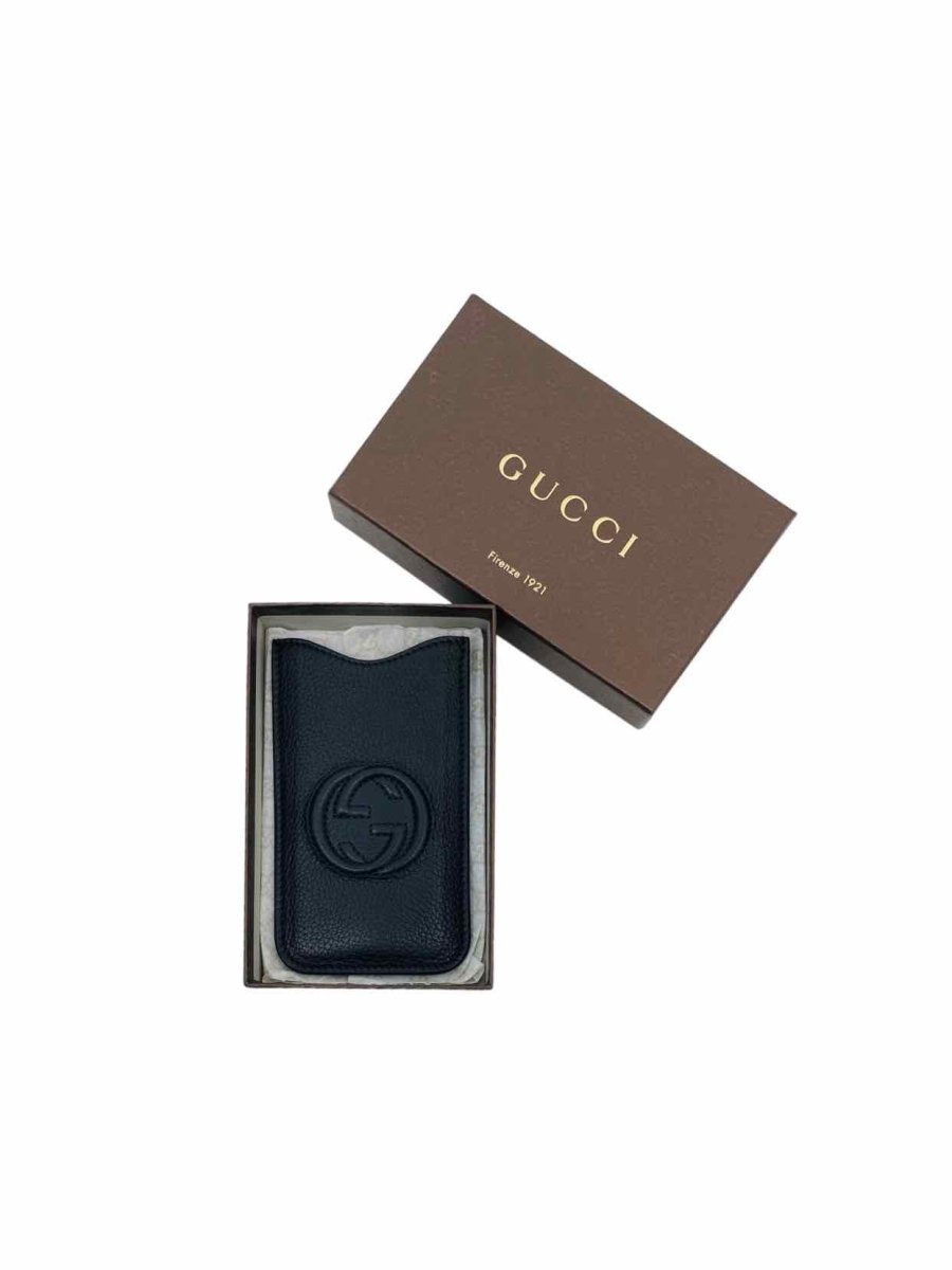 Pre - loved GUCCI Interlocking GG logo Black Phone case at Reems Closet