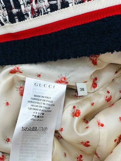 Pre-loved GUCCI Tweed Off-white & Navy Blue w/ Red Jacket from Reems Closet