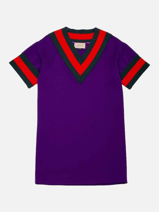 Pre-loved GUCCI Varsity Purple Multicolor Web Stripe Mini Dress from Reems Closet