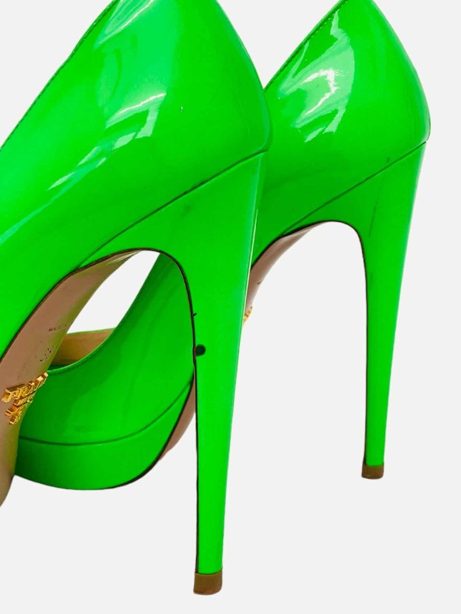 Pre - loved PRADA Neon Green Open Toe Pumps at Reems Closet