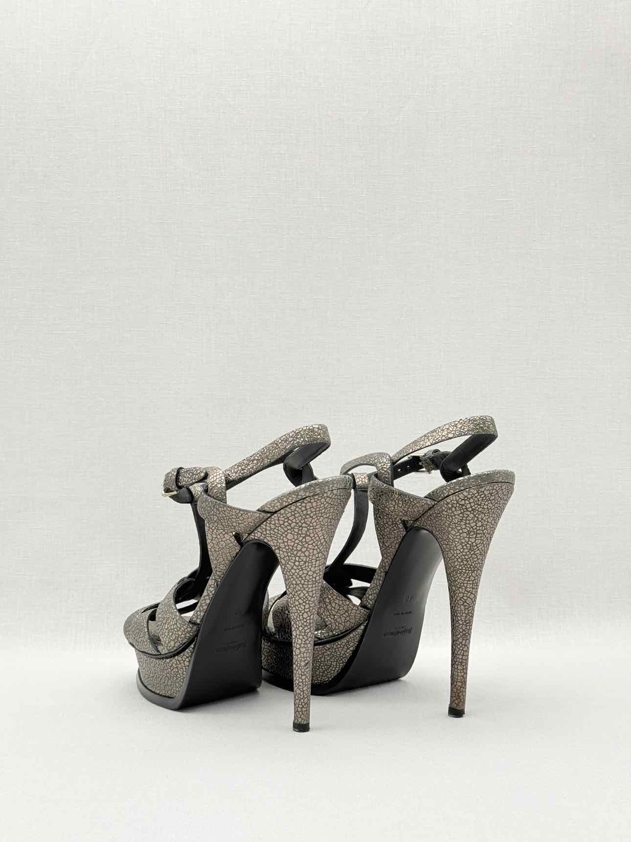 YSL Tribute Metallic Grey Size EU 40 Platform Sandals