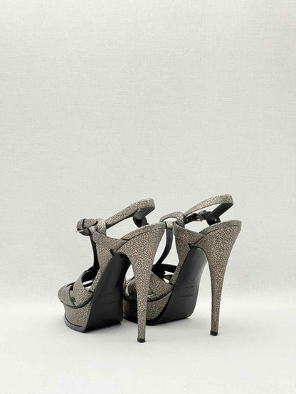 YSL Tribute Metallic Grey Size EU 40 Platform Sandals