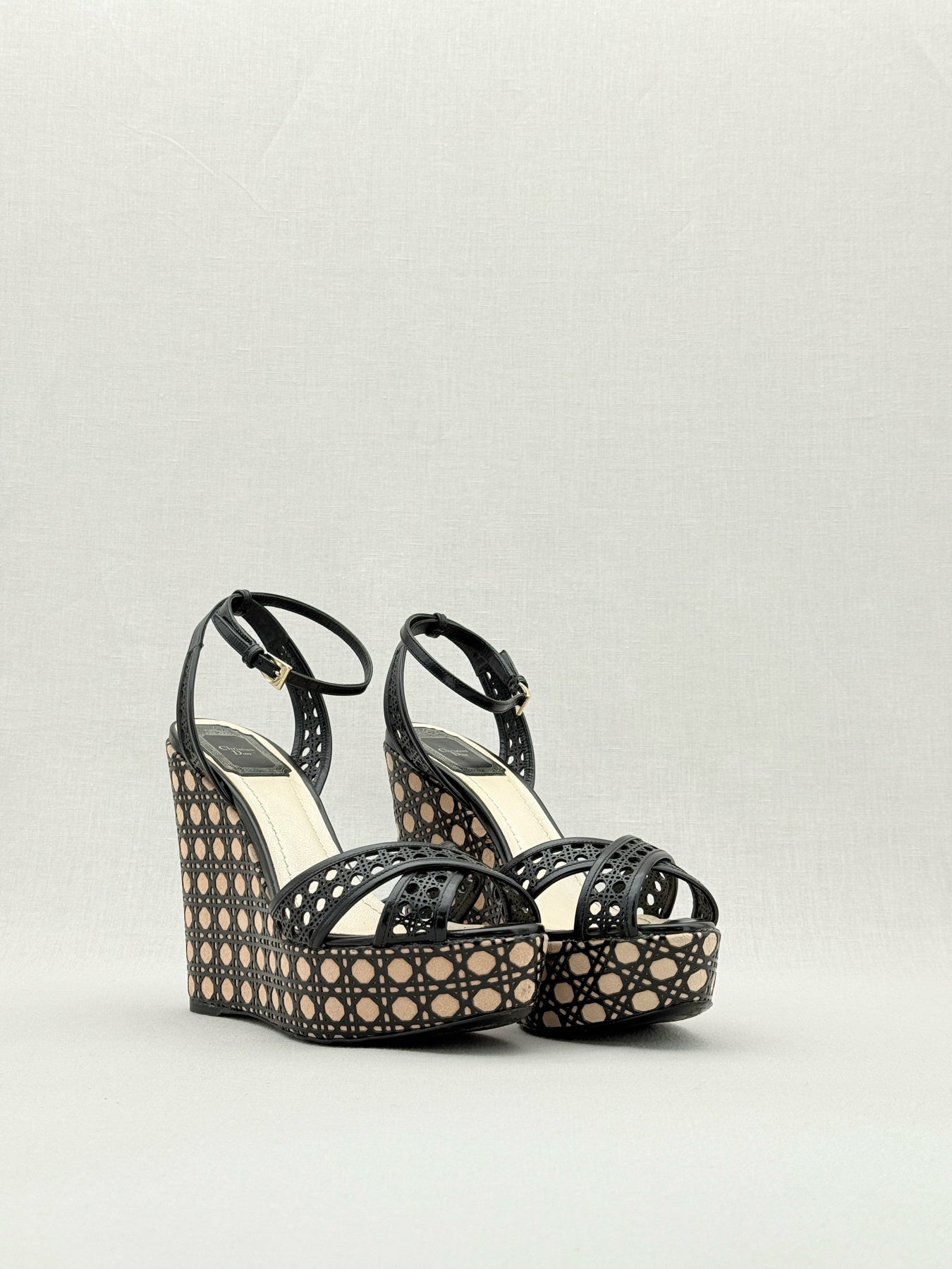 CHRISTIAN DIOR Cannage Cutout Black Size EU 37.5 Wedges