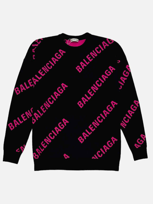 BALENCIAGA All-over Logo Black & Pink Jumper