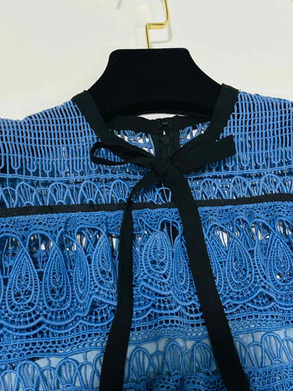 SELF-PORTRAIT Blue w/ Black Trim Size US 4 Long Dress