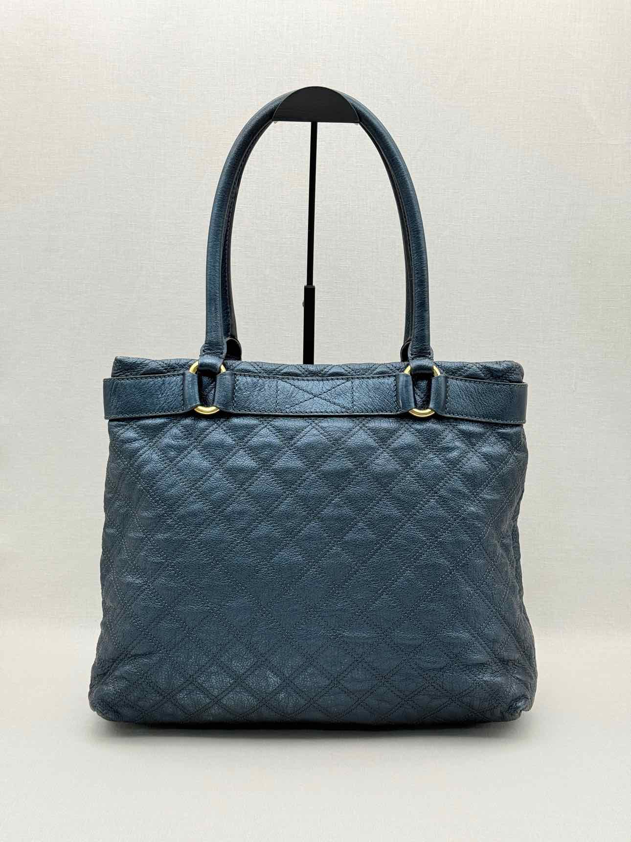 MARC JACOBS Bruna Metallic Blue Quilted Tote Bag