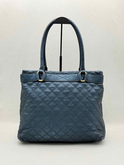 MARC JACOBS Bruna Metallic Blue Quilted Tote Bag