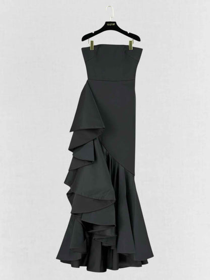RASARIO Tube Black Ruffled Size US 6 Long Dress
