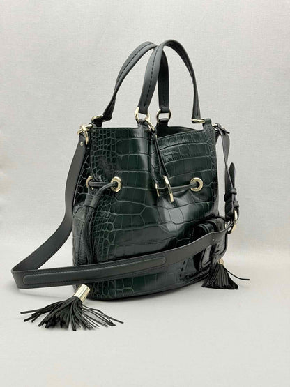 LANCEL Premier First Green Croc Embossed Bucket Bag