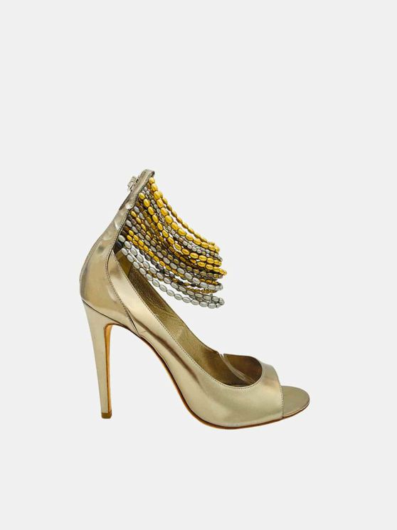 SERGIO ROSSI Ankle Cuff Gold Heeled Sandals 40