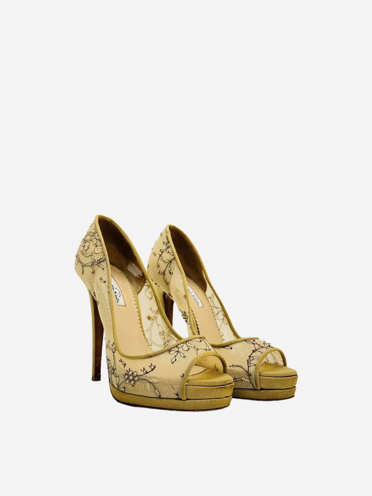 OSCAR DE LA RENTA Open Toe Beige Pumps 38.5