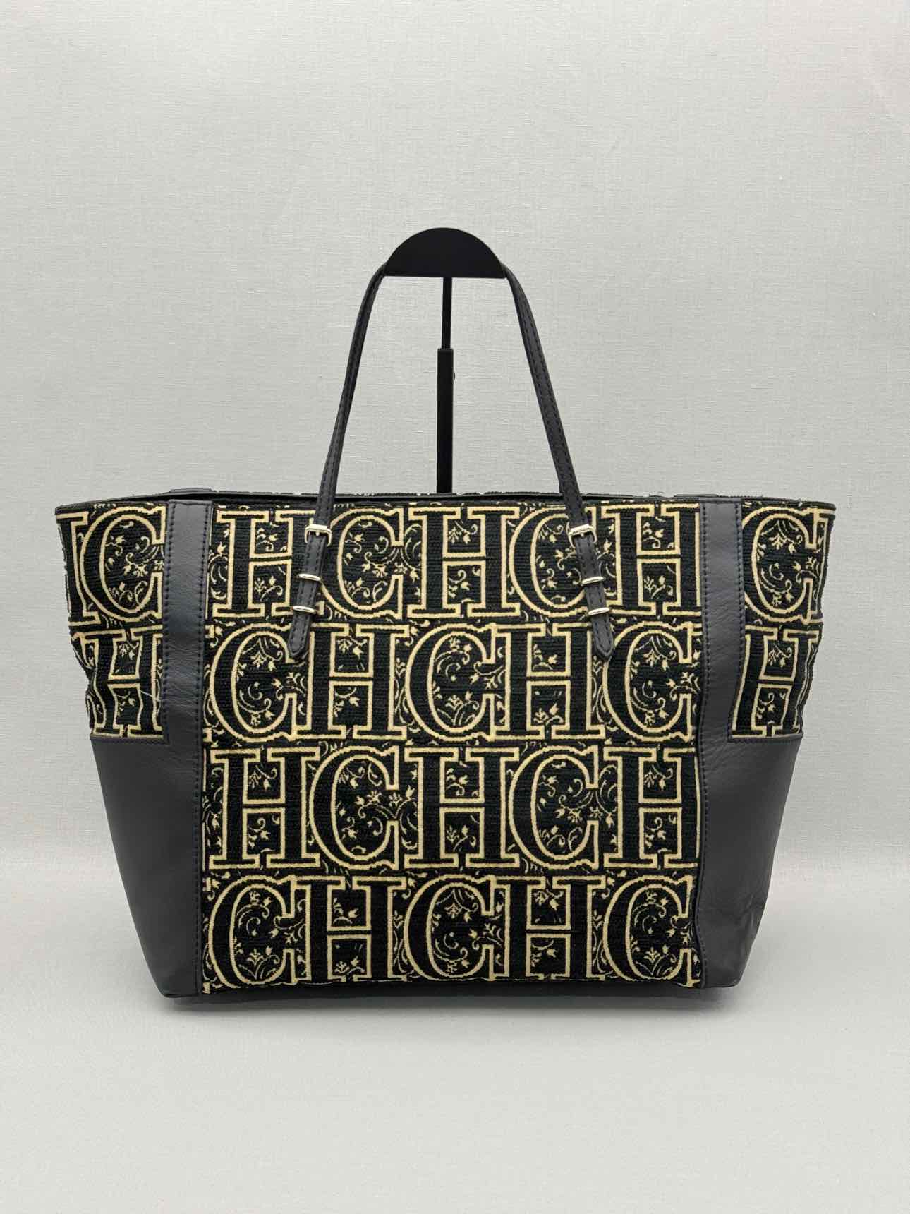 CAROLINA HERRERA Black & Gold Monogram Tote Bag