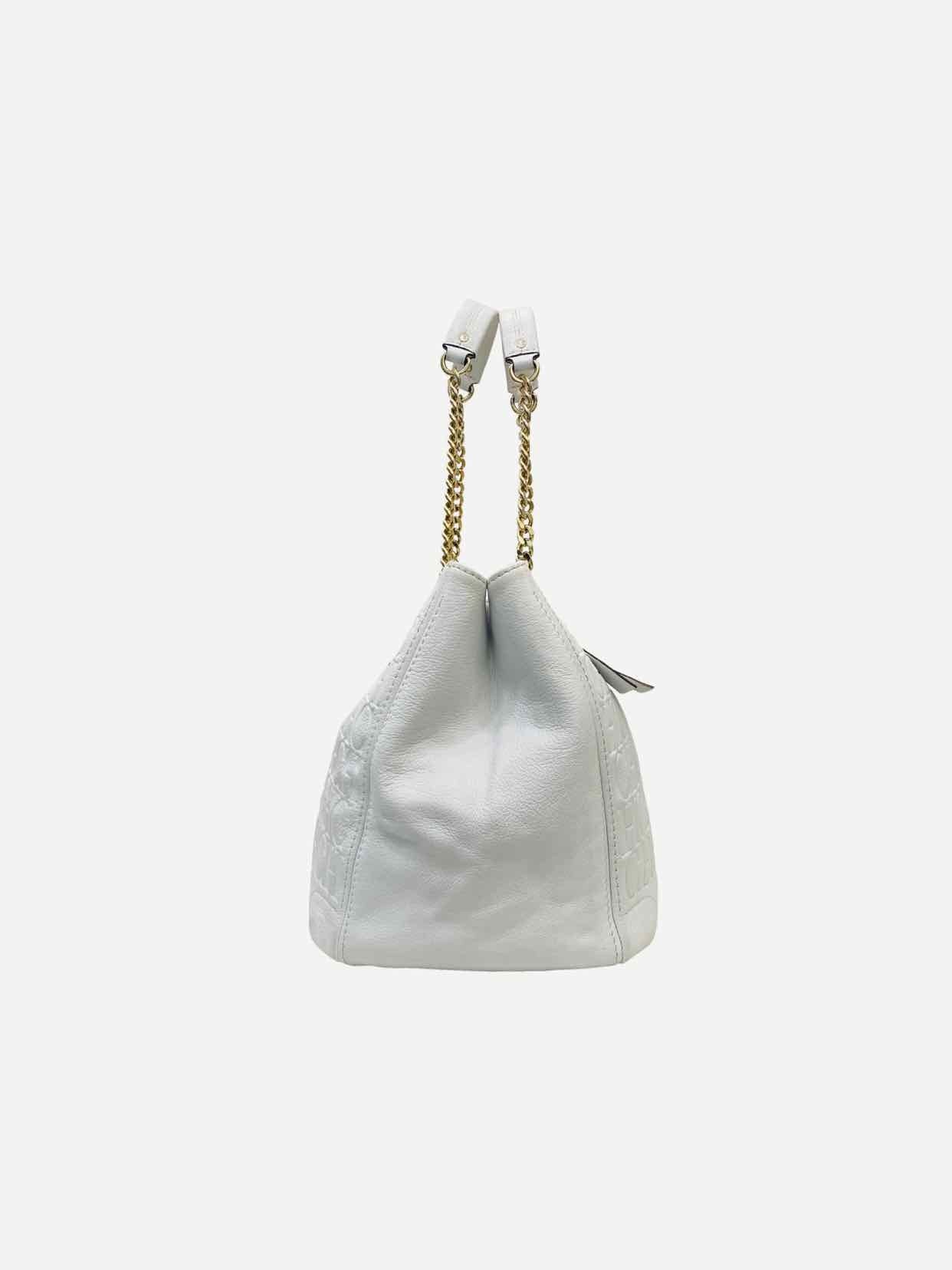 CAROLINA HERRERA Bow White Monogram Embossed Tote Bag