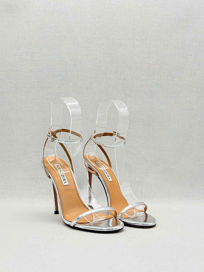 AQUAZZURA Metallic Silver Size EU 37 Heeled Sandals