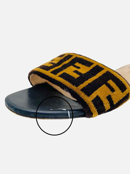 FENDI Velvet Brown & Black FF Motif Slides 37