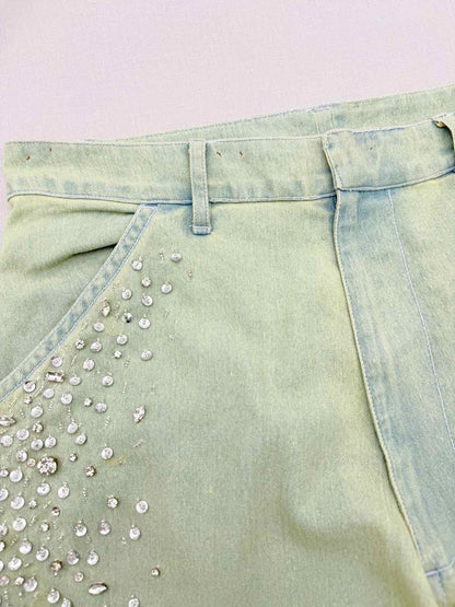 DES_PHEMMES Green Crystal Embellished Size 30 Jeans