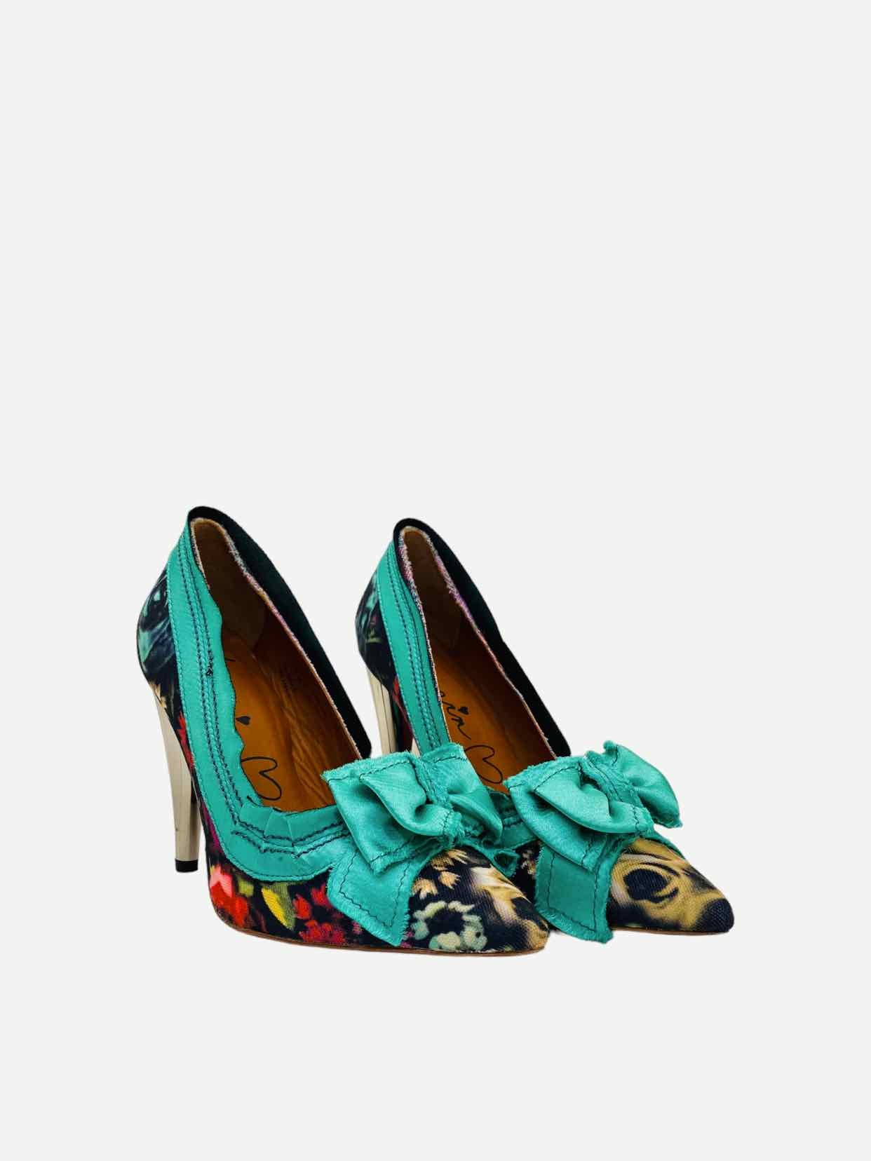 LANVIN Green Multicolor Floral Pumps 40