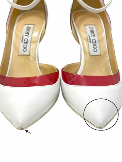 JIMMY CHOO Ankle Strap White w/ Red Pumps