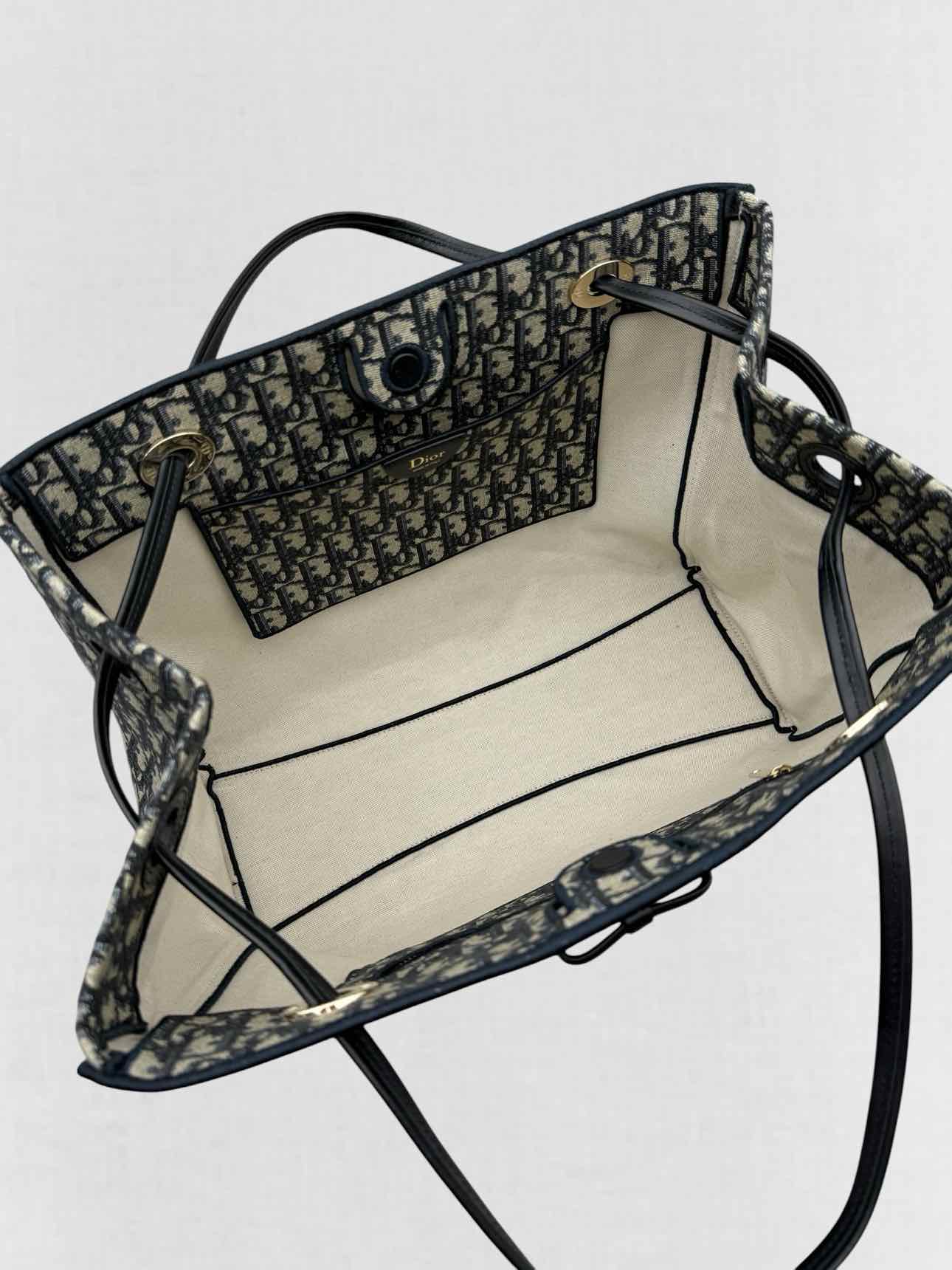 DIOR Promenade Blue & Beige Oblique Jacquard Tote Bag