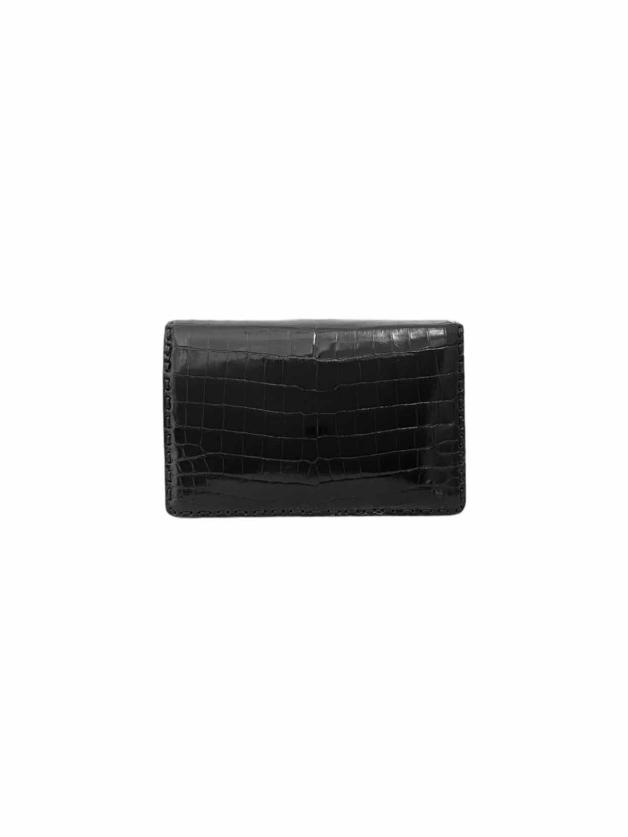 BOTTEGA VENETA Piano Black Croc Embossed Clutch