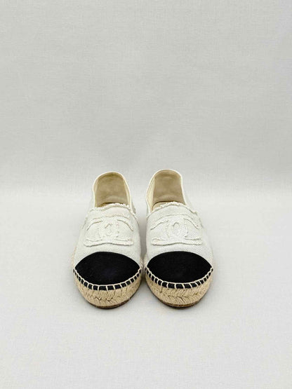 CHANEL Espadrille Beige & Black CC Size EU 37 Flats
