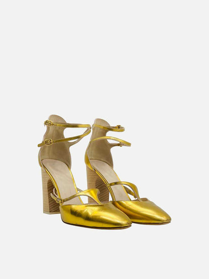 CHLOE Ankle Strap Metallic Gold Heeled Sandals