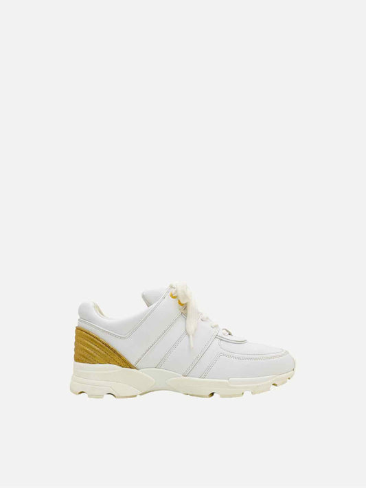 CHANEL White w/ Gold Size EU 37.5 Sneakers