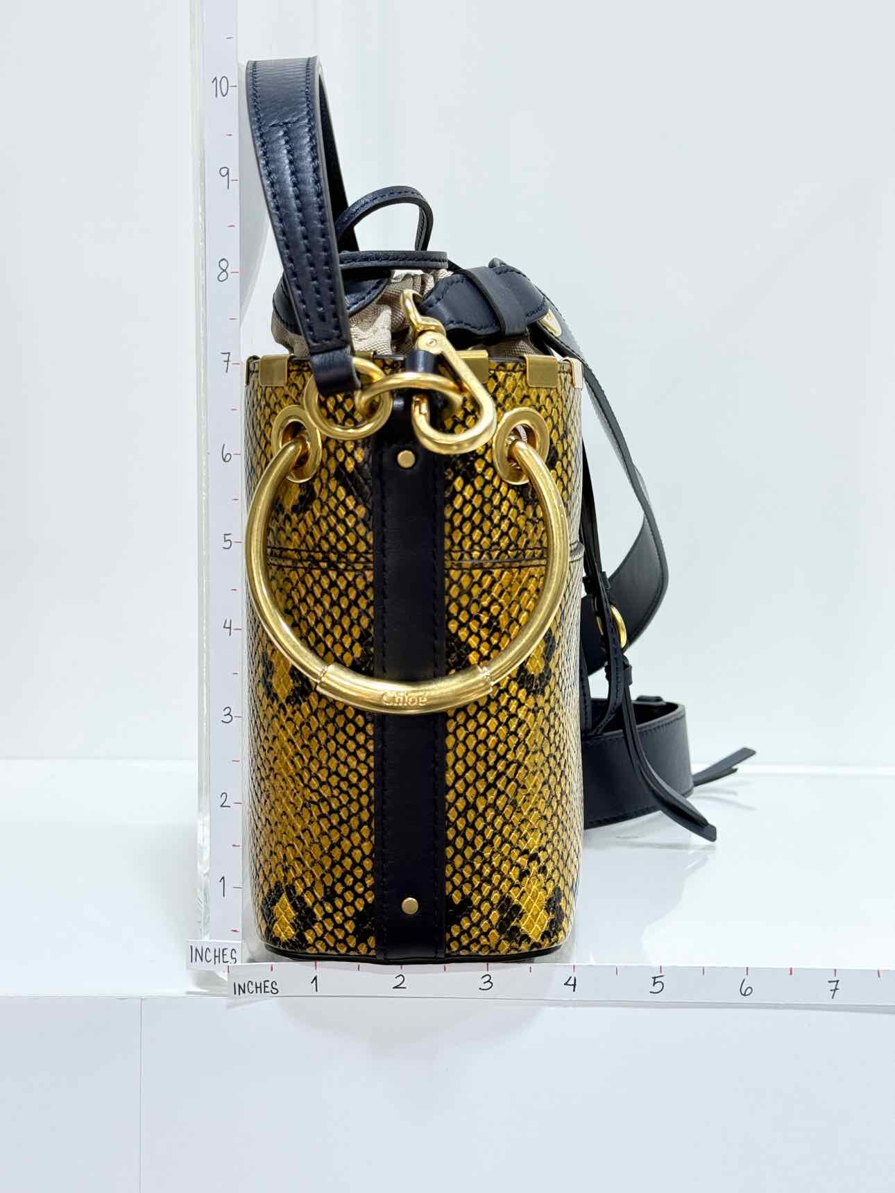 CHLOE Roy Yellow & Black Python Embossed Bucket Bag