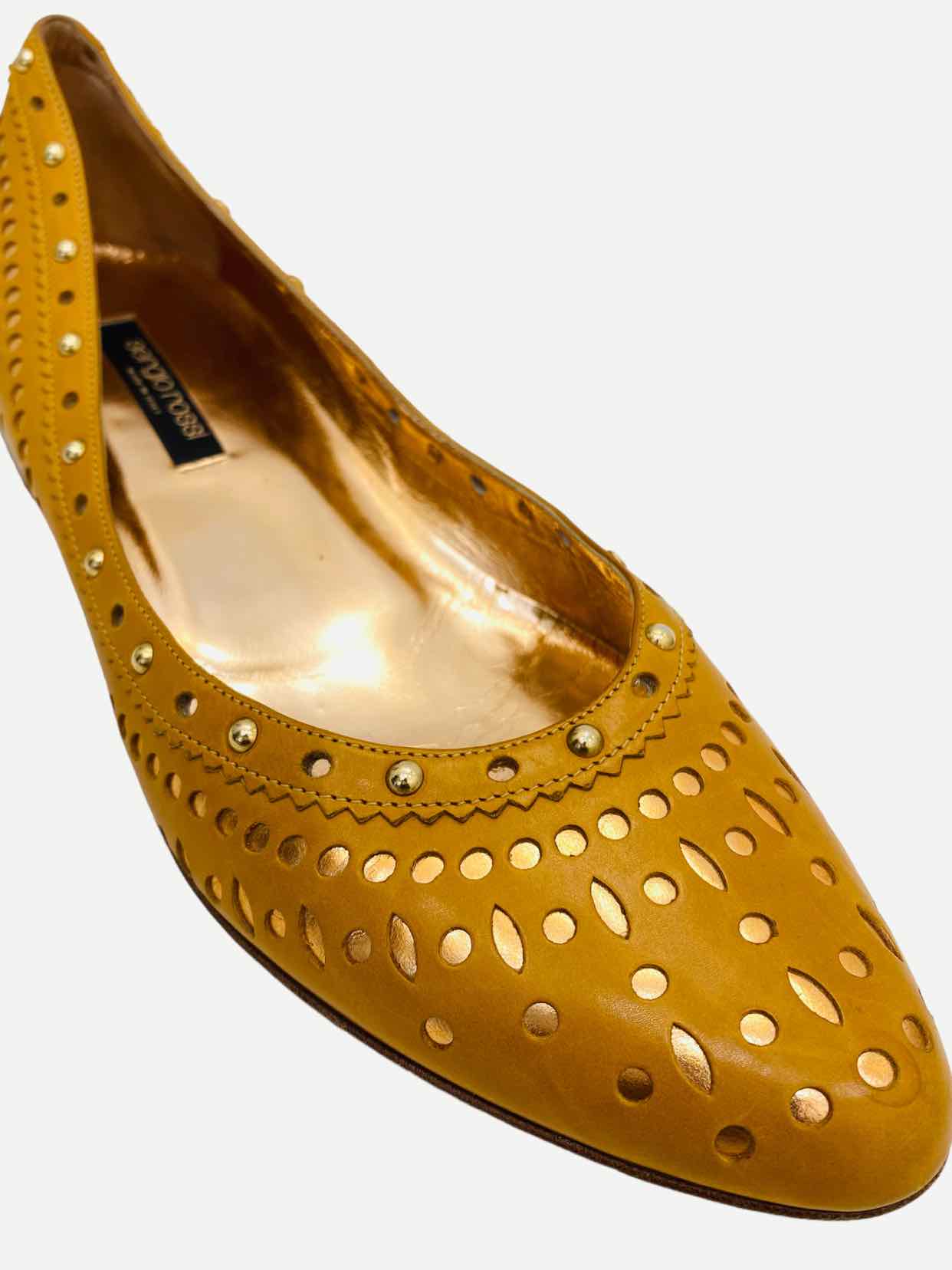 SERGIO ROSSI Tan Perforated Ballet Flats