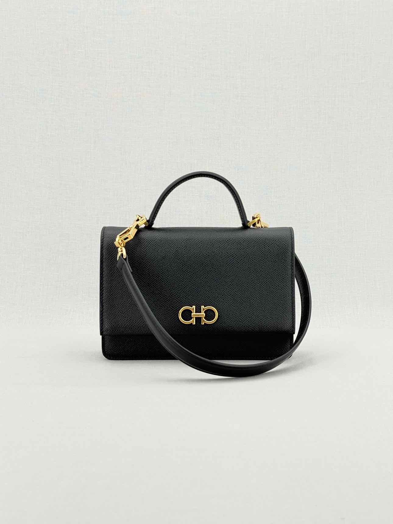 SALVATORE FERRAGAMO Gancini Black Top Handle