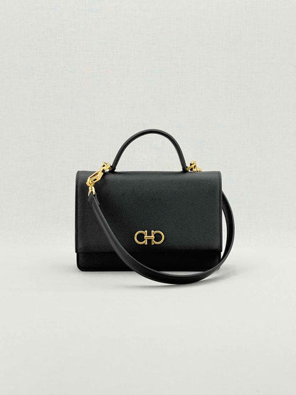 SALVATORE FERRAGAMO Gancini Black Top Handle