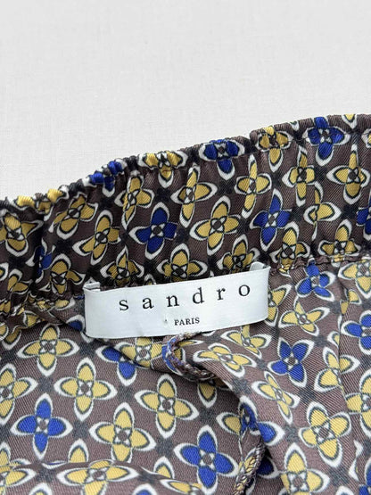 SANDRO Danny Brown Multicolor Floral Print Pants