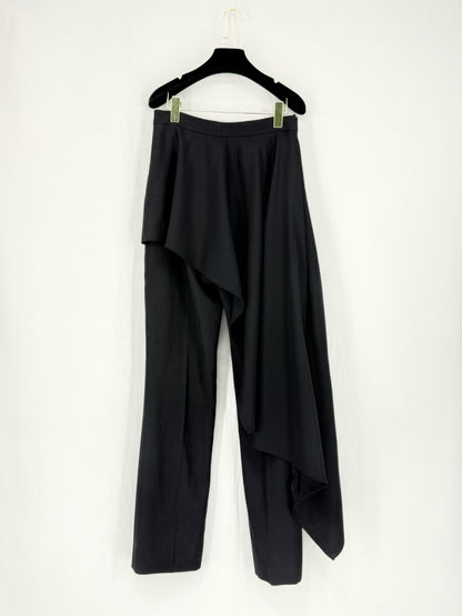 ALEXANDER McQUEEN Barathea Draped Black Wool Size US8 Pants