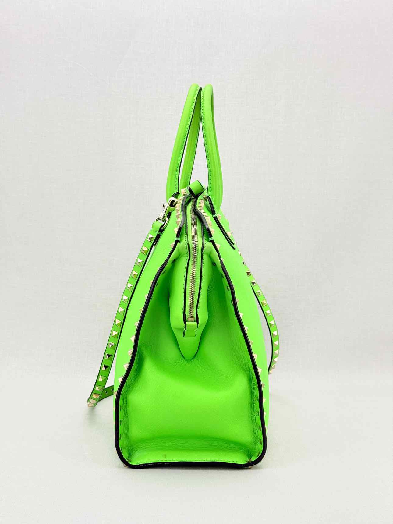 VALENTINO GARAVANI Rockstud Neon Green Tote Bag